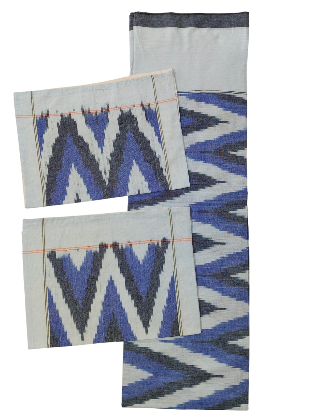 Blue Chevron Handwoven Ikat Cotton Bedsheet Set