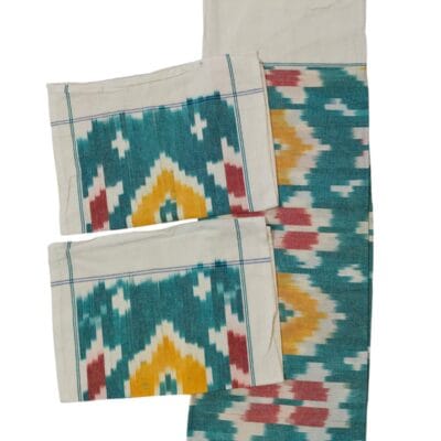 Teal Multicolor Handwoven Ikat Cotton Bedsheet Set