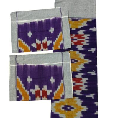 Royal Purple Multicolor Handwoven Ikat Cotton Bedsheet Set