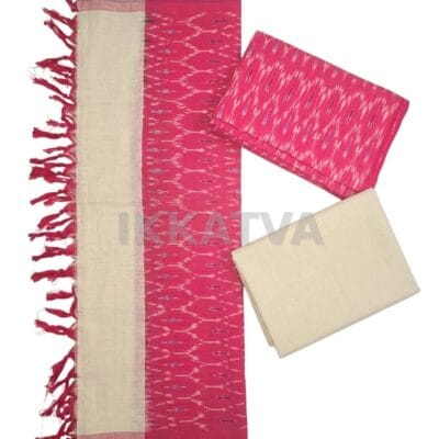 Hot Pink & Cream Ikat Cotton Dress Material