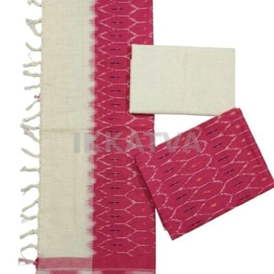 Rose Pink & Cream Ikat Cotton Dress Material